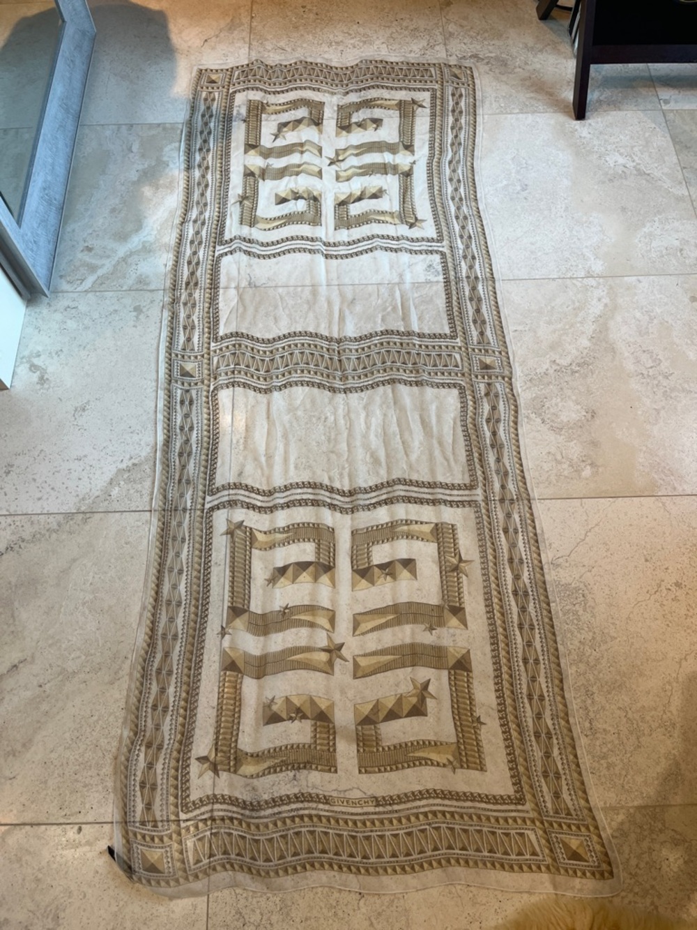 Stunning! Givenchy Cream and Beige Geometric Silk Scarf